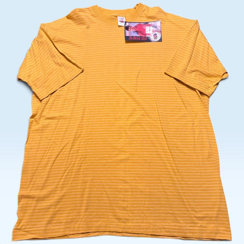 Vintage Fruit Of The Loom Shirt Mens XL Yellow Stripe Tee TShirt Made USA 1993